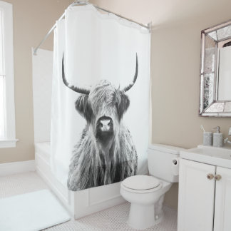 Black and White Highland Cow Shower Curtain