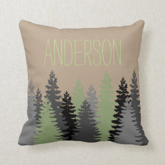 Black Forest Woods Pine Tree Custom Name Throw Pillow