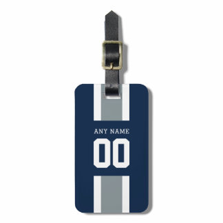 Blue, Silver & White Striped Football Jersey Luggage Tag