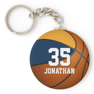 Boys basketball w blue and gold team colors keychain