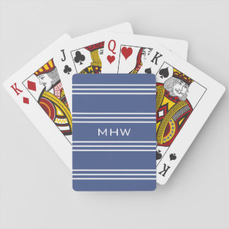 Marine Blue Stripes custom monogram playing cards