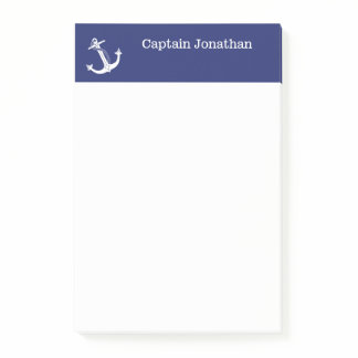 Nautical Anchor Monogrammed Name Navy Blue 4x6 Post-it Notes