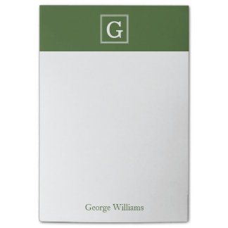 Olive Green Framed Monogram Personalized Post-it Notes