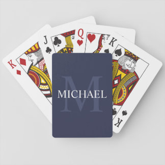 Personalized Monogram and Name Navy Blue Playing Cards