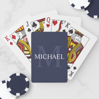 Personalized Monogram and Name Navy Blue Playing Cards