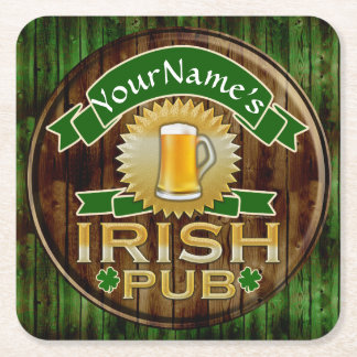 Personalized Name Irish Pub Sign St. Patrick's Day Square Paper Coaster