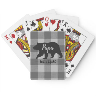 Rustic Papa Bear Buffalo Plaid Monogram Name Poker Cards