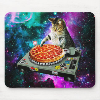 Space dj cat pizza mouse pad